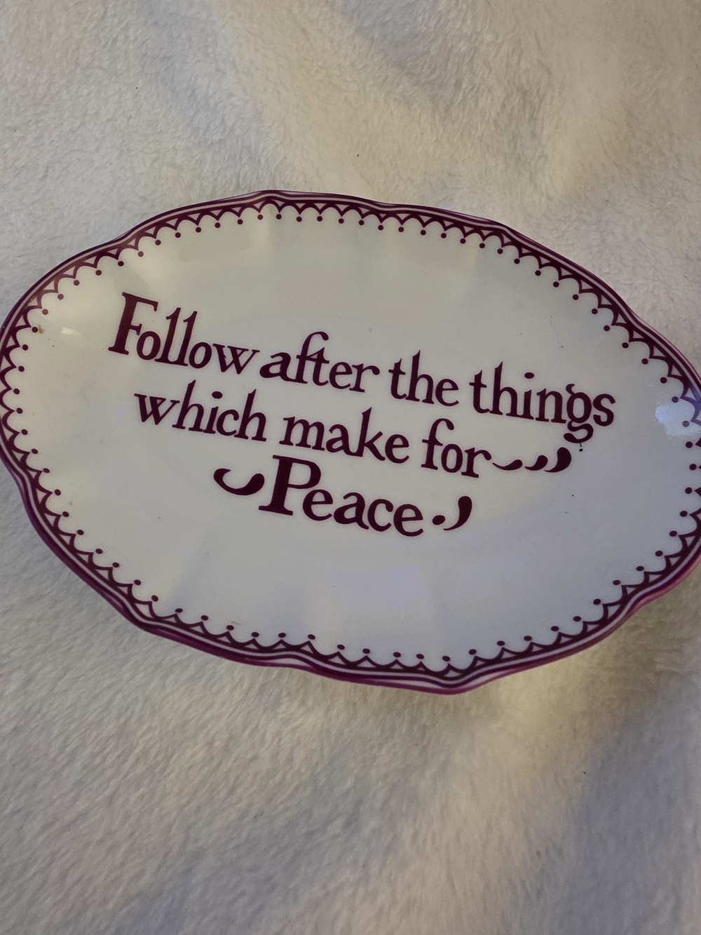 Vintage Mottahedeh Williamsburg Porcelain Verse Trinket Dish 1999 Peace Quote